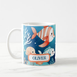 Cute Watercolor Coral Fish Personalised Coffee Mug