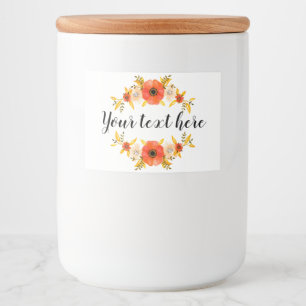 Cute Watercolor Coral Floral Wreath Custom Text Food Label