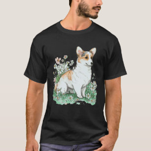 Cute Watercolor Corgi Cherry Blossom Dog Breed Flo T-Shirt