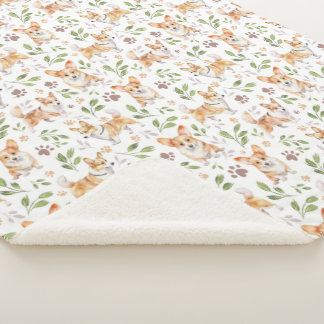 Cute Watercolor Corgi Dogs - Pet Animals Sherpa Blanket