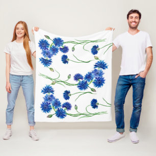 Cute watercolor cornflowers fleece blanket