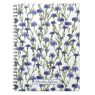 Cute Watercolor Cornflowers Monogrammed Notebook