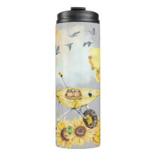 Cute Watercolor Cottagecore Yellow on grey Thermal Tumbler