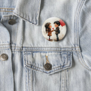 Cute Watercolor Couple Heart Balloon Romantic Love 6 Cm Round Badge