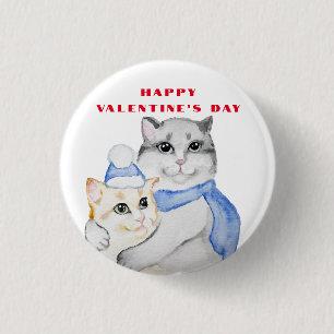 Cute watercolor cuddly cats on Valentine's Day 3 Cm Round Badge