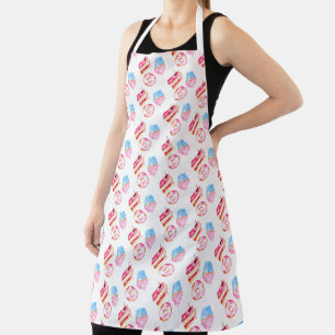 Cute Watercolor Cupcake Cake Doughnut Bakery Apron