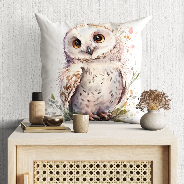Cute Watercolor Cute Owl Woodland Cushion (Creator Uploaded)
