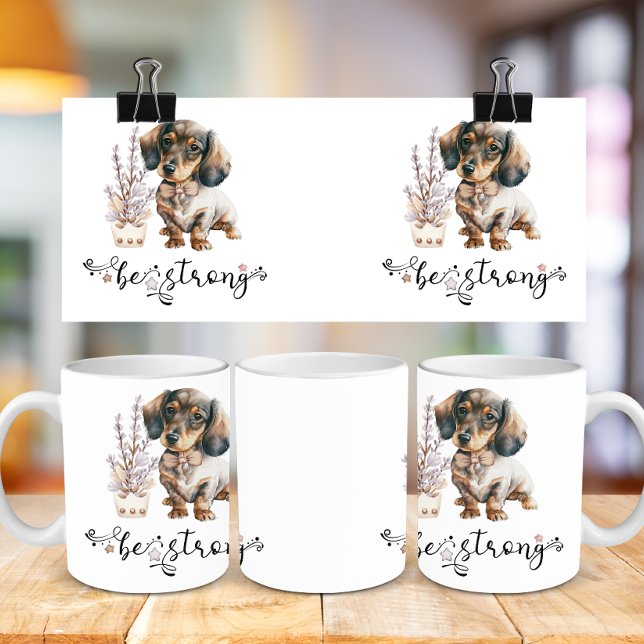 Cute Watercolor dachshund be strong calligraphy Coffee Mug (Creator Uploaded)
