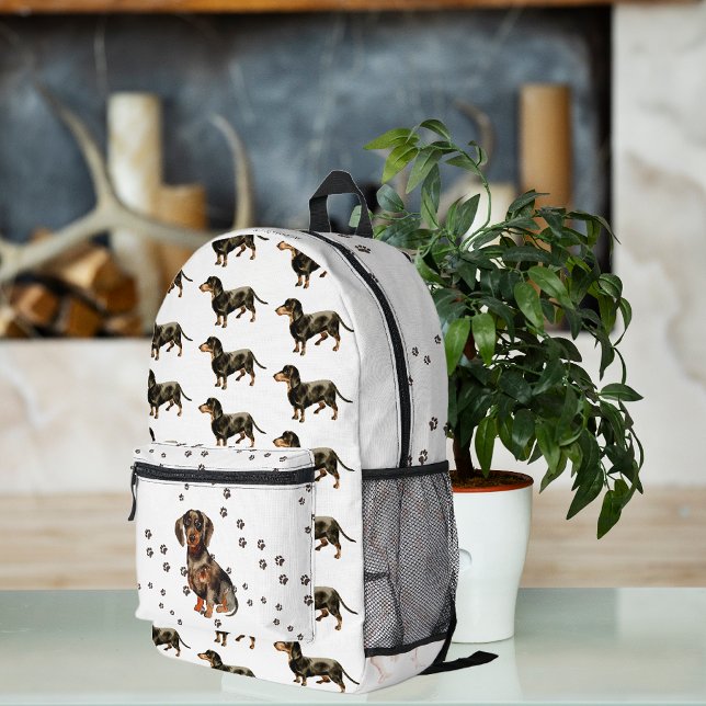 Cute Watercolor Dachshund Dog Pattern Monogram Printed Backpack (Creator Uploaded)