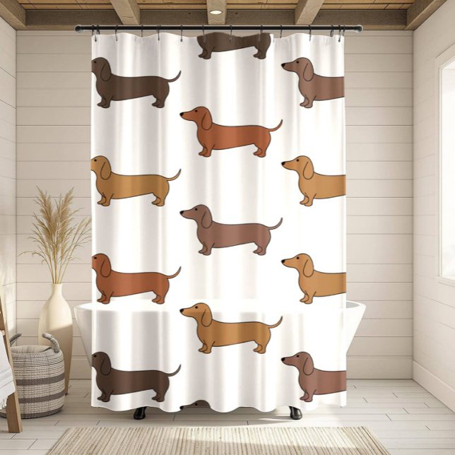Cute Watercolor Dachshund Dog Shower Curtain (Creator Uploaded)