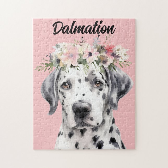 Cute Watercolor Dalmation Dog/Flowers Jigsaw Puzzle (Vertical)