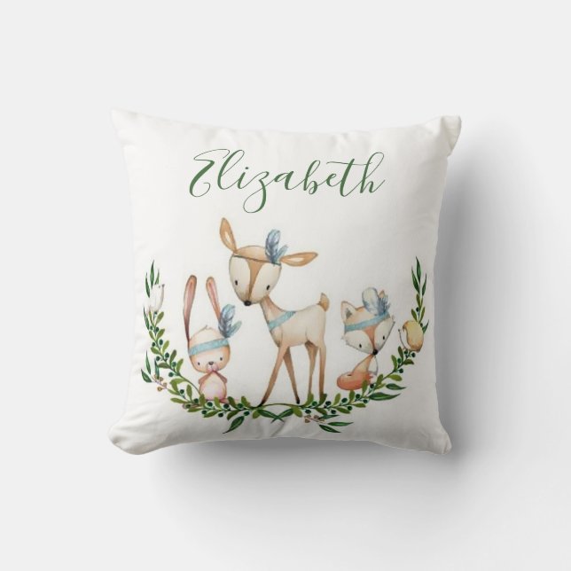 Cute watercolor deer baby  cushion (Front)