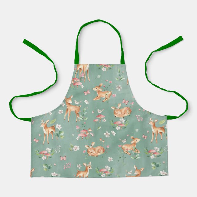 Cute Watercolor Deer Pattern Apron (Front)