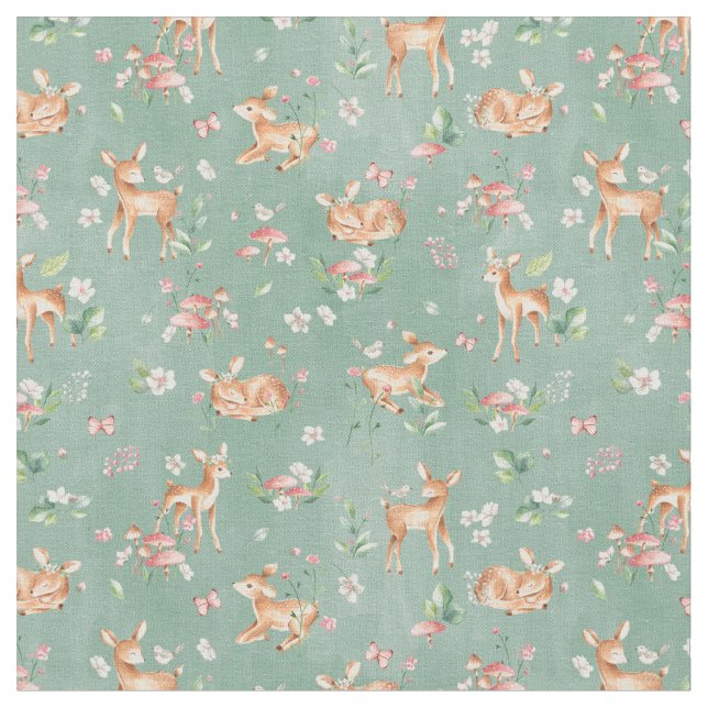 Cute Watercolor Deer Pattern Fabric (Close Up)