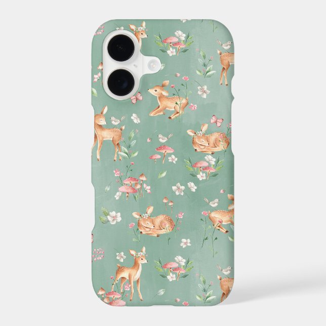 Cute Watercolor Deer Pattern iPhone Case (Back)