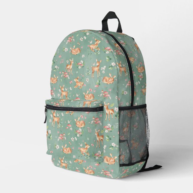 Cute Watercolor Deer Pattern Printed Backpack (Back Corner Right)