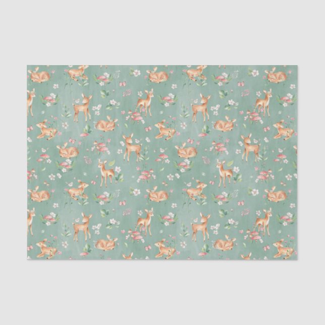 Cute Watercolor Deer Pattern Tissue Paper (Front)