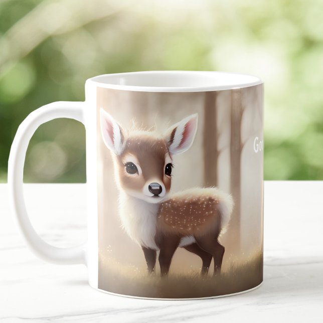 Cute Watercolor Deer Personalised Name Text Beige Coffee Mug (Cute Watercolor Deer Personalized Name Text Beige Coffee Mug)