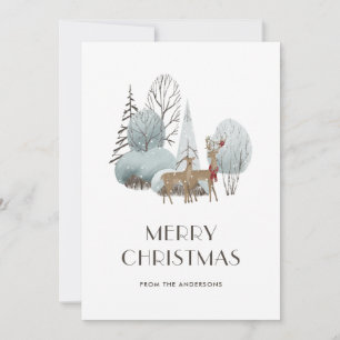 Cute Watercolor Deer Winter Scene Christmas Cards