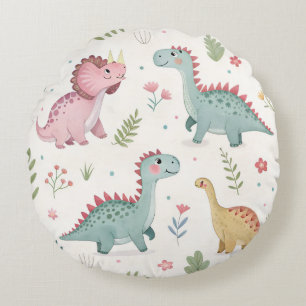 Cute Watercolor Dinosaur Baby Round Cushion