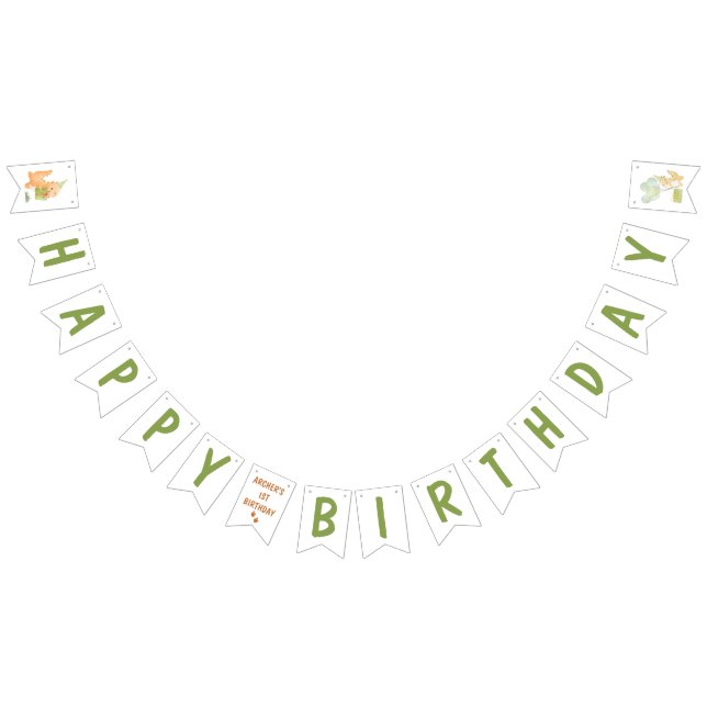 Cute Watercolor Dinosaur Birthday bunting banner (All)