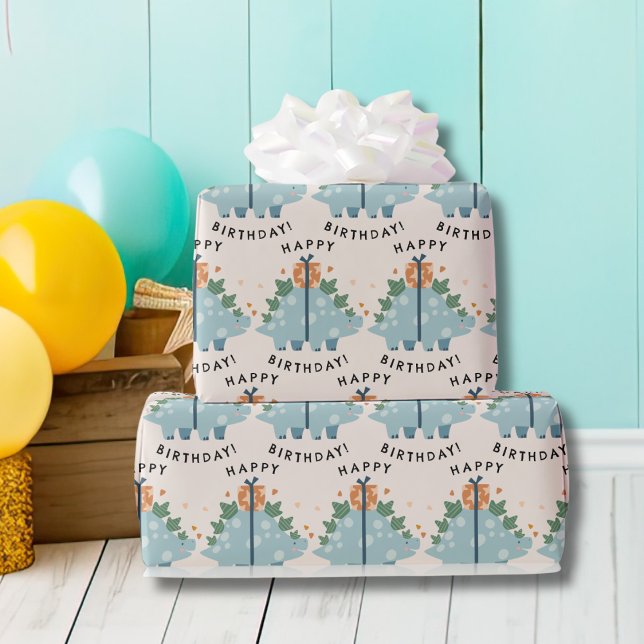 Cute Watercolor Dinosaur Birthday  Wrapping Paper (Creator Uploaded)