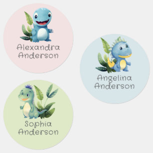 Cute Watercolor Dinosaur Greenery Waterproof Name