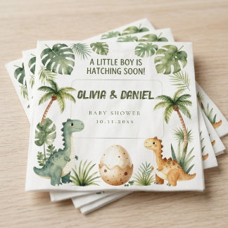 Cute Watercolor Dinosaur Hatching Soon Boy Napkin