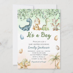 Cute watercolor Dinosaur 'It's a Boy' Baby Shower  Invitation