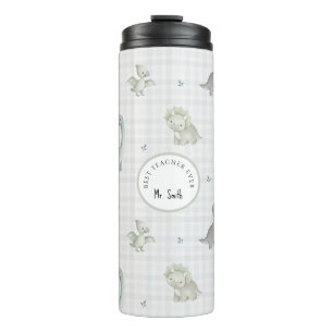 Cute Watercolor Dinosaur Male Teacher Thermal Tumbler