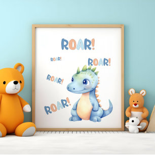 Cute Watercolor Dinosaur Nursery Poster