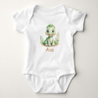 Cute Watercolor Dinosaur Personalized Baby Bodysuit