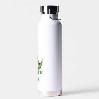Cute Watercolor Dinosaur With Kids Name Water Bottle