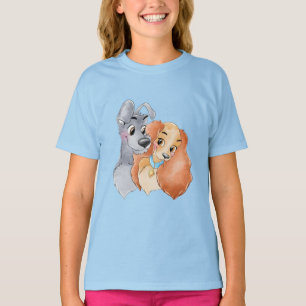 Cute Watercolor Dog Couple Romantic Vintage Illust T-Shirt