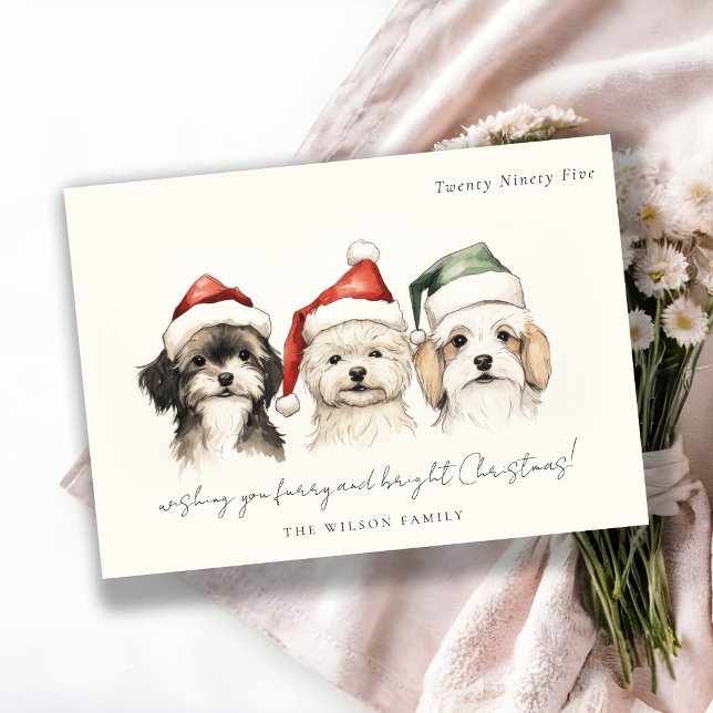 Cute Watercolor Dog Furry and Bright Christmas Holiday Card (Creator Uploaded)