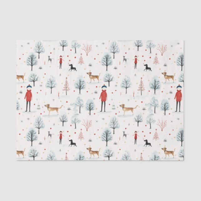 Cute Watercolor Dog Furry and Bright Christmas Tissue Paper (Front)