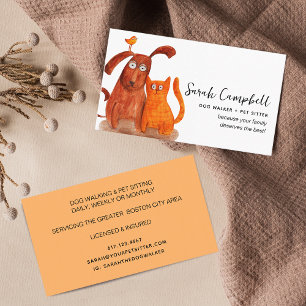 Cute Watercolor Dog Walking Pet Sitting Business Card