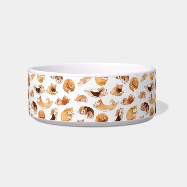 Cute Watercolor Dogs Illustrated Pattern Bowl (Left)
