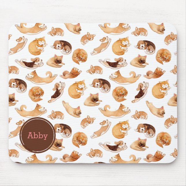 Cute Watercolor Dogs Illustrated Pattern Mouse Pad (Front)