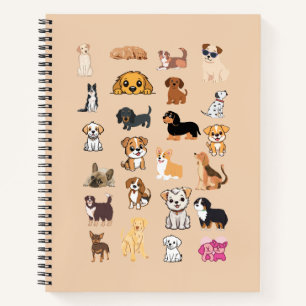 Cute Watercolor Dogs Pattern Monogram Notebook