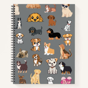 Cute Watercolor Dogs Pattern Monogram Notebook