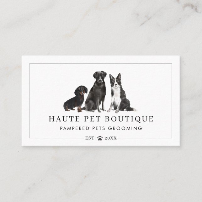 Cute Watercolor Dogs Pet Care Grooming & Salon Business Card (Front)