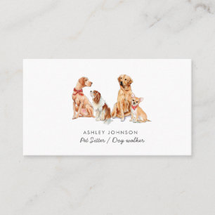 Cute watercolor dogs Pet sitting Business Card