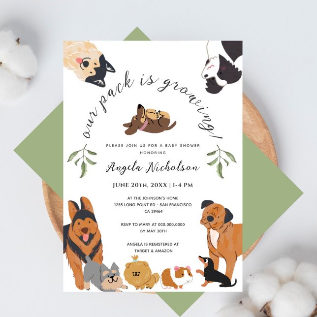 Cute Watercolor Dogs Sage Green Baby Shower Invitation (Creator Uploaded)