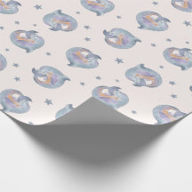 Cute Watercolor Dolphin and Stars Seamless Pattern
