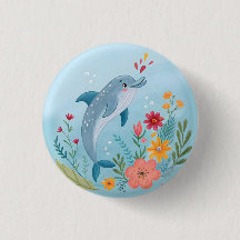 Cute Watercolor Dolphin & Wildflower Garden