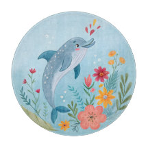 Cute Watercolor Dolphin & Wildflower Garden