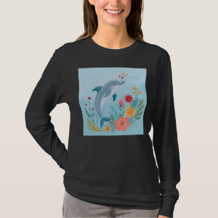 Cute Watercolor Dolphin & Wildflower Garden T-Shirt