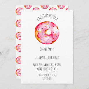 Cute watercolor Donut pink Glaze birthday Invitation