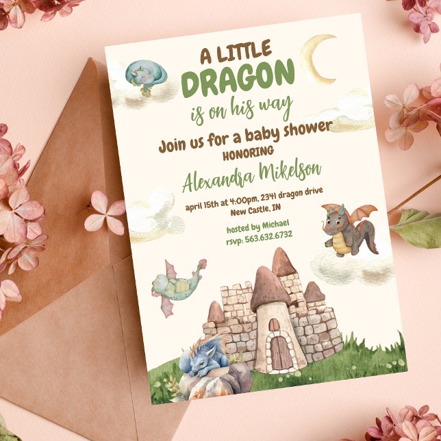 Cute Watercolor Dragon Baby Shower Invitation (Creator Uploaded)
